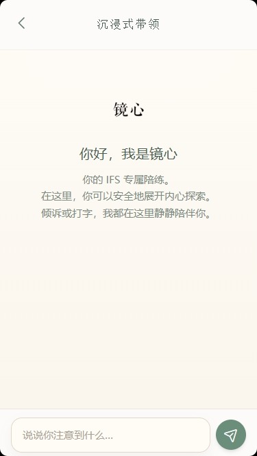 镜心文字对话真实界面：从一句「说说你注意到什么」开始，慢慢梳理感受